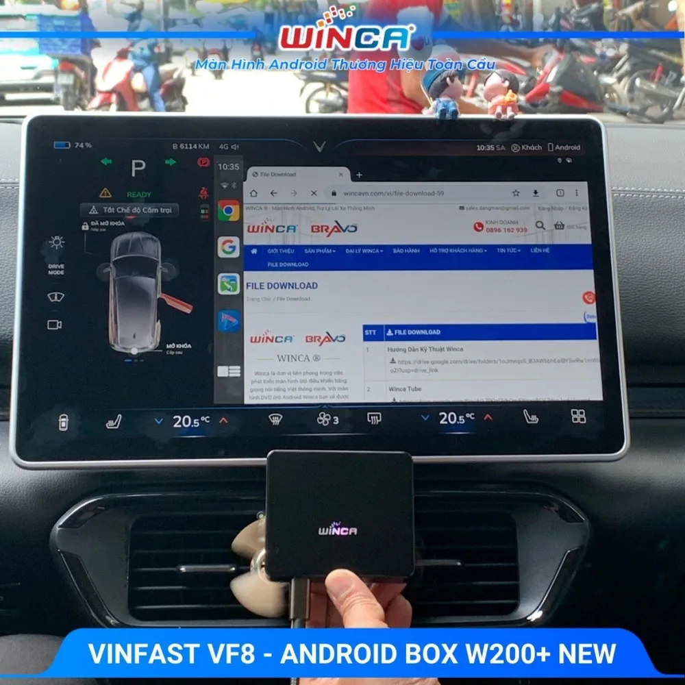 Android Box Winca W200+ New lắp trên VinFast VF8 — ảnh của hãng Winca