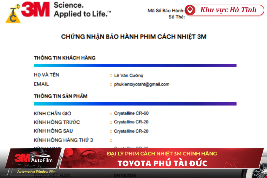 Phiếu bảo hành của thương hiệu 3M