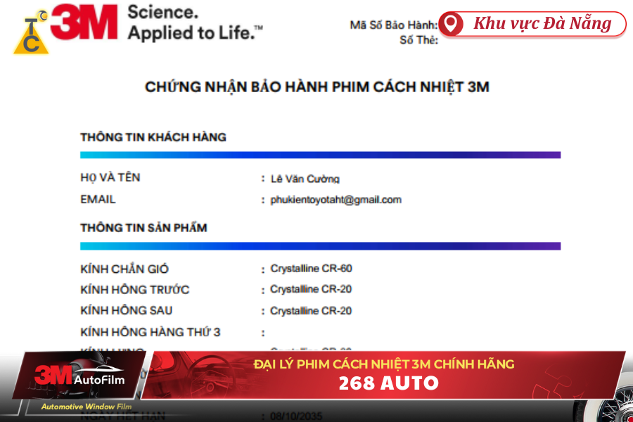 Phiếu bảo hành của thương hiệu 3M