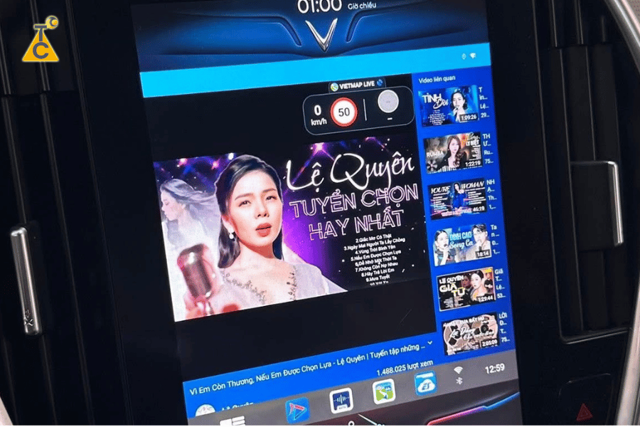 Màn hình xe VinFast Lux A2.0 hiển thị Youtube sắc nét qua Android Box Winca W170+