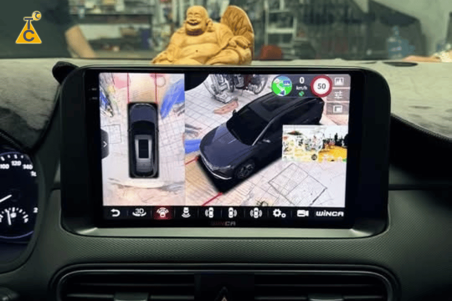 Màn hình Winca S170+ QLED hiển thị camera 360 độ sắc nét trên xe Huyndai Kona